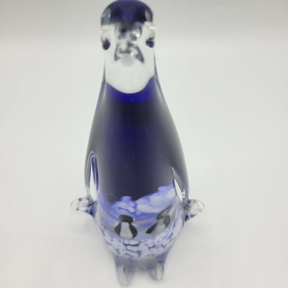 Vintage Art Glass Paperweight Penguin Figurine With Penguins Inside 8" Tall - Picture 11 of 13